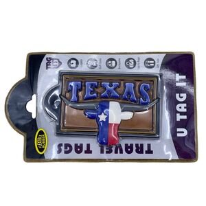 Tag It Brown Texas Luggage Tag OS Longhorn Flag Flexible Rubber Travel ID New